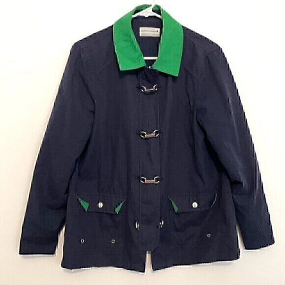 ALFRED DUNNER Navy Blue Green Colorblock Toggle Hook Full Zip Lightweight Jacket - Picture 1 of 12